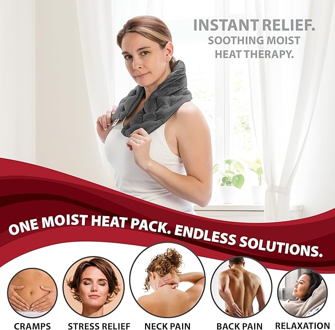 Core Products MicroBeads Moist Heat Therapy Microwave Pack 5" X 25" | Reusable Moist Heat Pad for Neck with Soft Fabric and Heating Beads