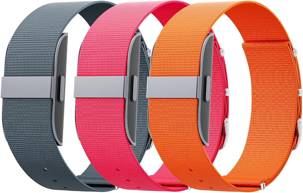 3 Pack Nylon Replacement Strap Compatible with Hume Band - Breathable & Sweatproof Sport Loop for Hume Health Band - Metal Buckle & Loop Closure - Adjustable Wristband Strap for Fitness Tracker