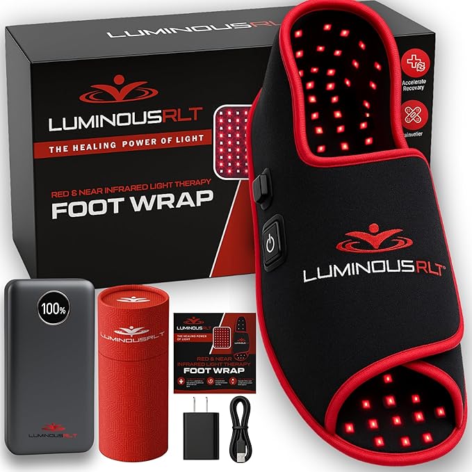 Red Light Therapy Foot Wrap – Infrared Device for Feet & Ankles Adjustable LED Light Wrap with Red & Near-Infrared LEDs (660nm & 850nm), 132 LEDs, Auto Shut-Off