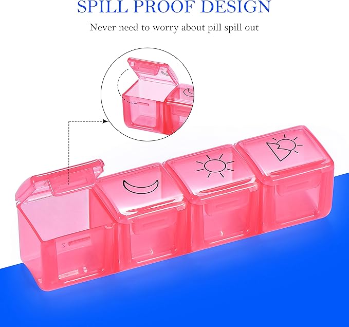 NuLeaf Pill Organizer 4 Times A Day, Large Compartments Portable 7 Day 4 Times a Day Travel Pill Organizer with Moisture-Proof Design to Hold Vitamins, Supplements and Medication