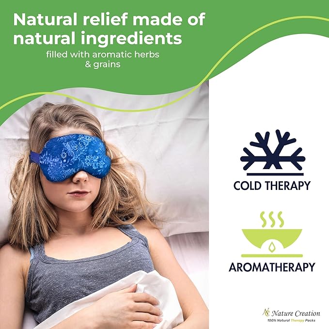 Nature Creation Lavender Aromatherapy Sleeping Eye Mask Pillow - Weighted Eye Mask for Sleeping, Relaxation, Yoga and Stress Relief - Cold Therapy Eye Masks for Women, Men - Blue Flowers (Pack of 1)