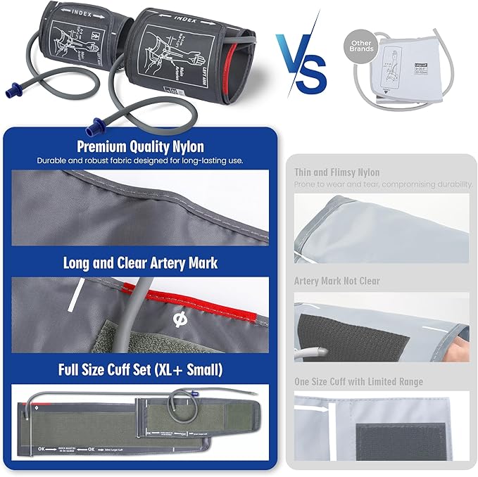 Universal Blood Pressure Replacement Cuffs 2-Pack, 5.9-9.5 & 9-21 Inches, Fit Small/Medium/Large/Extra Large XL Big Arm Sizes, 6 Connector Types Compatible with Omron & Other Monitors (BP Cuffs Only)