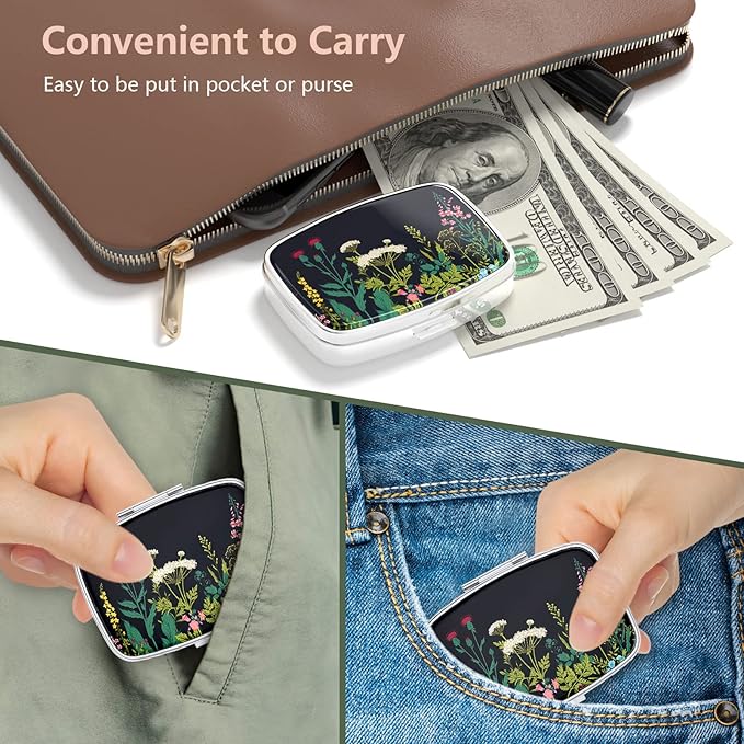 Nipichsha Pill Box, Small Pill Case for Purse & Pocket, Cute Travel Medicine Organizer, Portable Medicine Container Holder to Hold Vitamins, Medication, Fish Oil & Supplements, Dandelion