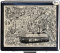 Silver Vintage Pill Box 7 Day Metal Pill Box with Mirror and 8 Compartments Cute Travel Pill Organizer for Purse (The Skull on The Coffin)