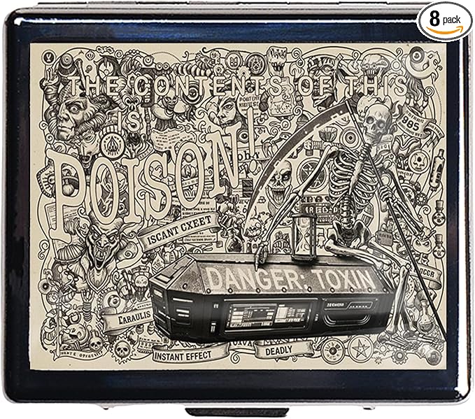 Silver Vintage Pill Box 7 Day Metal Pill Box with Mirror and 8 Compartments Cute Travel Pill Organizer for Purse (The Skull on The Coffin)