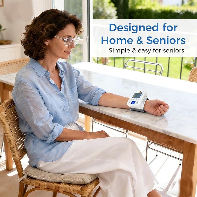 P PANACARE Wrist Blood Pressure Monitor for Home Use, Large LCD Backlit Display, Portable and Lightweight, 298 Memory Storage for 2 Users with Carrying Case