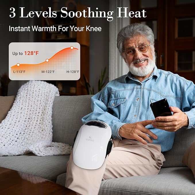 Knee Massager with Heat and Vibration - FSA Eligible HSA Approved - Portable Cordless Knee Massagers for Knee Pain Relief, Gifts for Mom Dad Grandpa Grandma The Elderly Seniors Parents