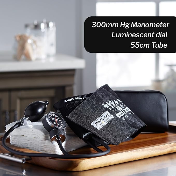 McKesson Aneroid Sphygmomanometer – Manual Blood Pressure Cuff Monitor with Carrying Case, Cuff 23-40 cm, Black, 20 Count