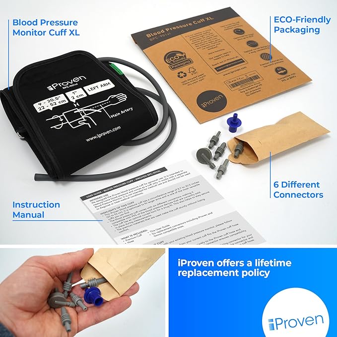 Extra Large Cuff Compatible with All Automatic Blood Pressure Monitors, Curved Fit, 9"-20.5" Inches (22-52CM), XL Replacement Cuff for Big Arms with 6 Connectors