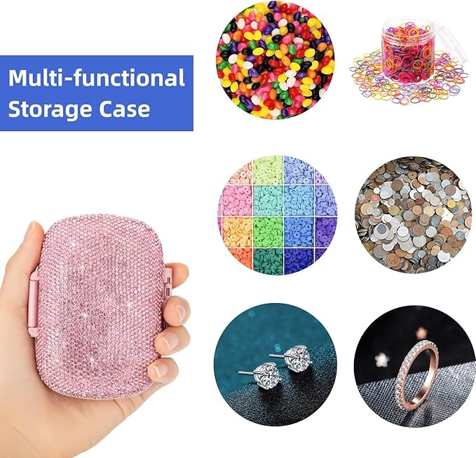 Pill Organizer with Labels Bling Pocket Pill Case with Stickers Travel Medicine Kit Holder Small Purse Pill Box Container Portable Mini Medication Storage (Pink & 300 Labels)
