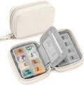 Zannaki Cute Pill Organizer for Purse with Two Removable 7-Day Pill Box, Travel PU Leather Pill Case, Portable Weekly Pill Container with Storage Bag to Hold Vitamins, Fish Oils, Supplements (Beige)