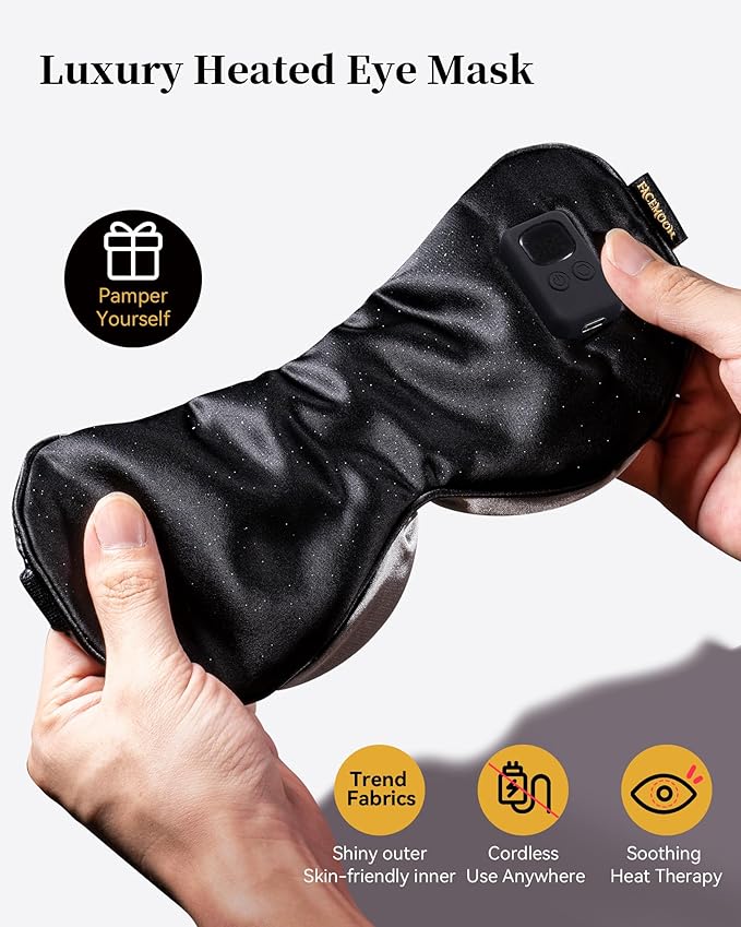 Heated Eye Mask for Dry Eyes - Warm Compress for Digital Tired Eyes, Stye Relief - Cordless, Adjustable Heat & Timer Settings - Airplane/Road Travel, Sleep aid, Office nap Black