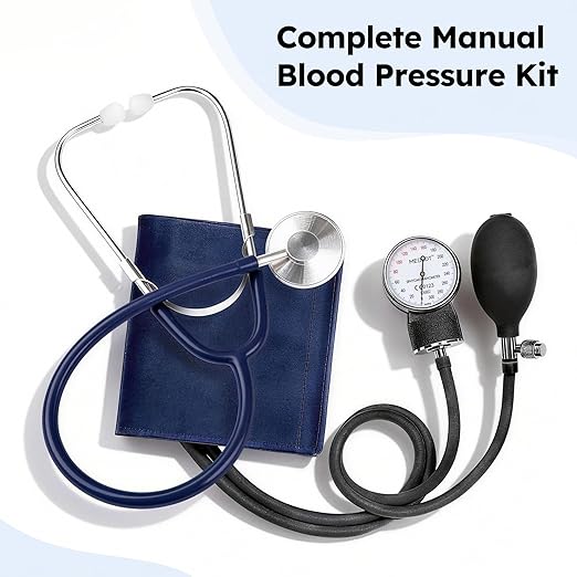 LotFancy Blood Pressure Cuff and Stethoscope Kit with D-Ring, Professional BP Cuff Standard Adult 10”-16” for Nursing School, Home, Easy to Use BP Machine with Carrying Case Zero Calibrator, Navy