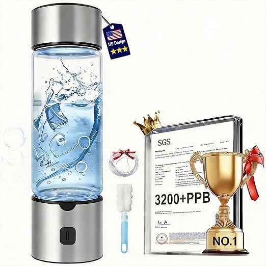 Hydrogen Water Bottle Generator – 460ml Portable Rechargeable Ionizer Machine with Advanced SPE PEM Technology, Up to 3200+ PPB High Concentration for Home, Office & Travel