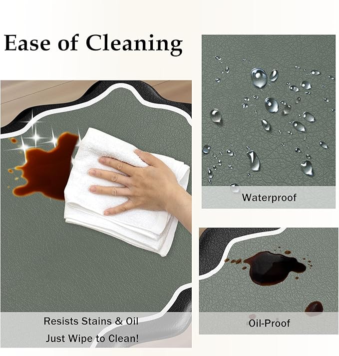 Scalloped Black Gray Kitchen Mats Rugs Sets of 2 Cushioned Anti Fatigue Floor Mat Waterproof Kitchen Rugs Non Slip Foam Comfort Standing Mat for Sink Laundry