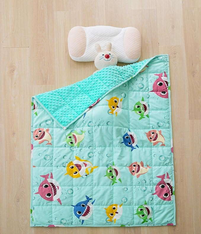 Sivio Weighted Blanket 5 lbs, Super Soft Crystal Velvet & Minky Dots Cartoon Patterns Reverise Heavy Throw, Heavy Blankets, 36 x 48 Inch Green Shark