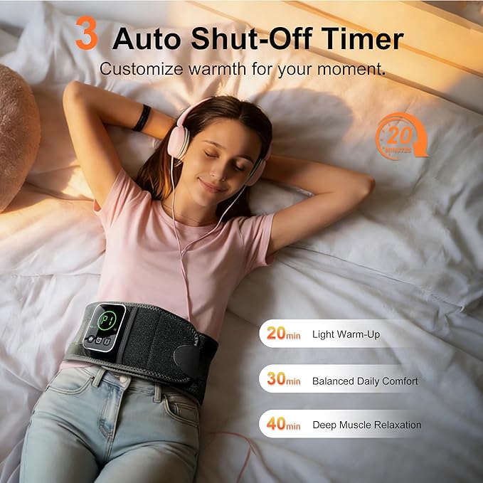 Graphene-Infused Cordless Heating Pad with Massager for Back, 5000mAh Rechargeable Portable Lower Back Massager with 3 Heat 3 Vibration with 20/30/40 mins Timer Options, Gifts for Women Men Mom Dad
