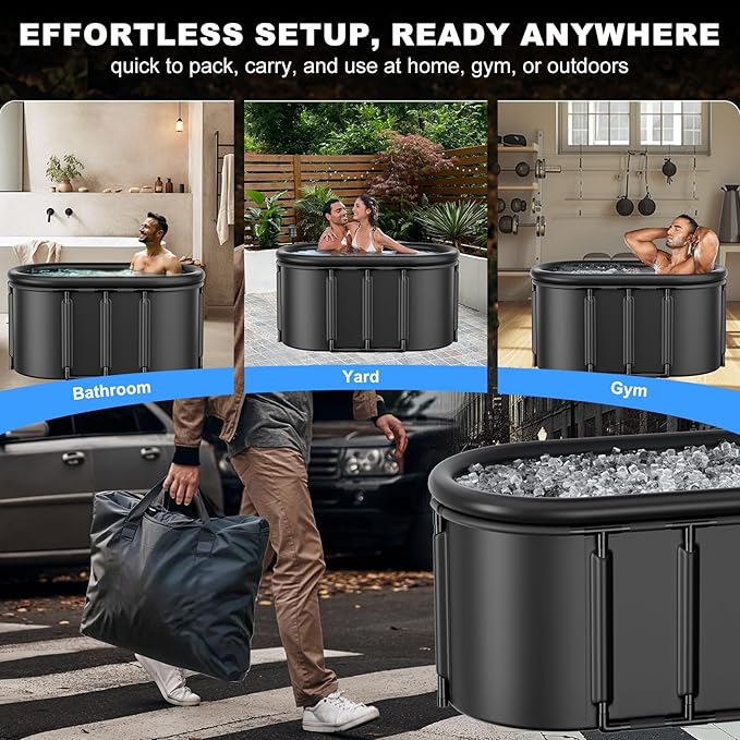 Upgraded 148Gal XXL Oval Ice Bath Tub for Athletes, 7 Layered Portable Cold Plunge Tub with Insulated Lid and Travel Bag, Inflatable Ice Pod for Home, Gym, Indoor, Outdoor Use