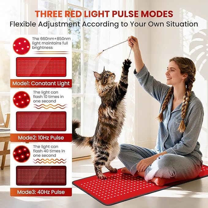 Red Light Therapy Mat for Full Body, Foldable 340 LEDs Near Infrared Light Therapy Pad, 660nm& 850nm 2in1 LEDs Light Blanket, High end Leather, 5 Power Levels UP to 65W, 29.6'x14''