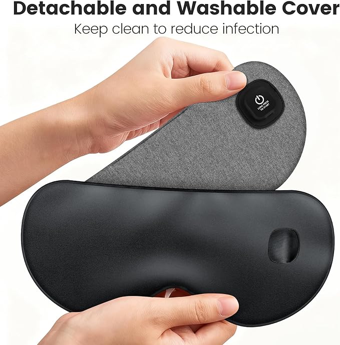 Cordless Heated Eye Mask for Dry Eyes, Electric Warm Compress Rechargeable with 3 Temperature Settings, Blocking Light Eye Heating Pad for Sleeping, Washable Silk Heat Sleep Mask, Black