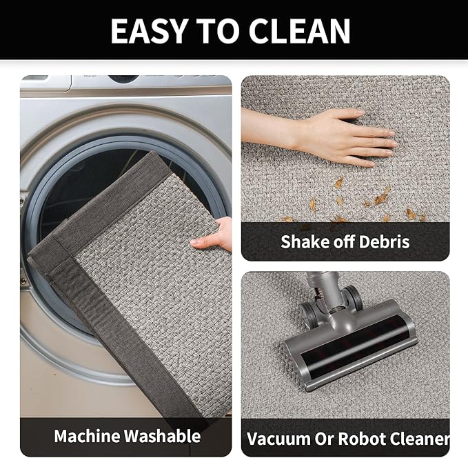 Kitchen Rugs Non Slip Washable, Super Absorbent Kitchen Mats for Floor, Rubber Backing Jute-Like Braid Kitchen Sink Mat Runner Rug Standing Mat, Easy to Clean, Gray 17"x47"