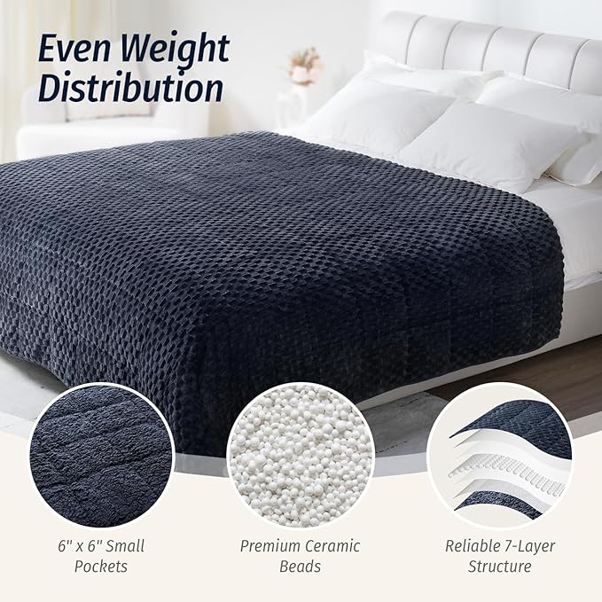 Wemore Fleece Weighted Blanket for Adults (60" x 80" 15lbs, Grey-Blue), Dual Sided Cozy Soft Sherpa Heavy Blanket, 3D Imitation Turtle Shell Warm Jacquard Flannel Weighted Blankets for Couch and Bed