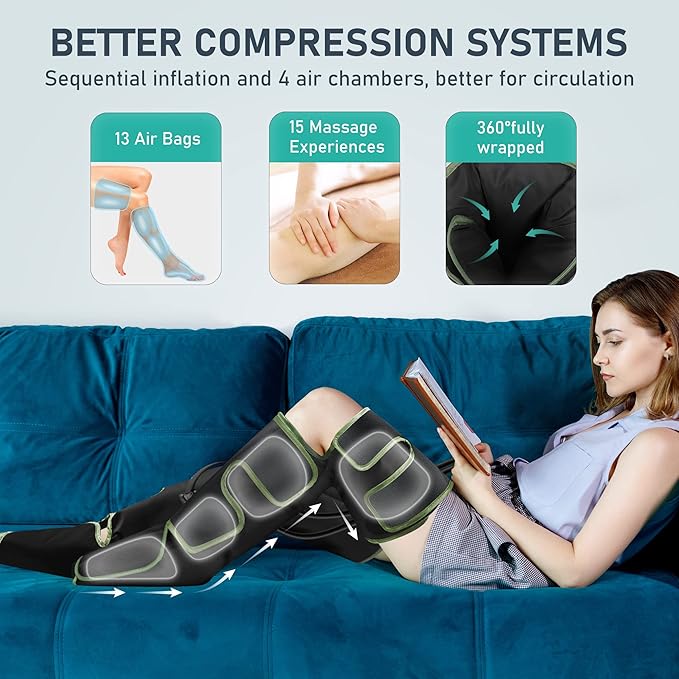 QUINEAR Leg Massager for Circulation and Pain Relief, Foot and Leg Compression Massager with Heat 2 Extender 3Heat 3Mode 3Intensity Calf Massager for Cramps Edema Swelling, FSA-HSA Eligible