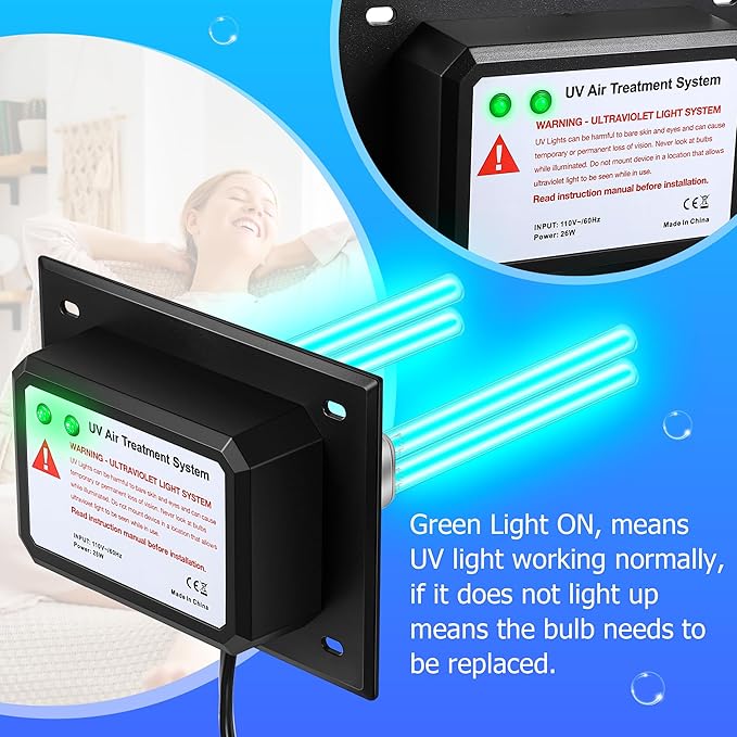Qualirey 26W HVAC UV Light Sanitizer Air Purifier for Whole House, 110V Dual UV UVC Light in Duct for HVAC Duct Filter, UV Duct Air Purifier for AC Air Conditioning