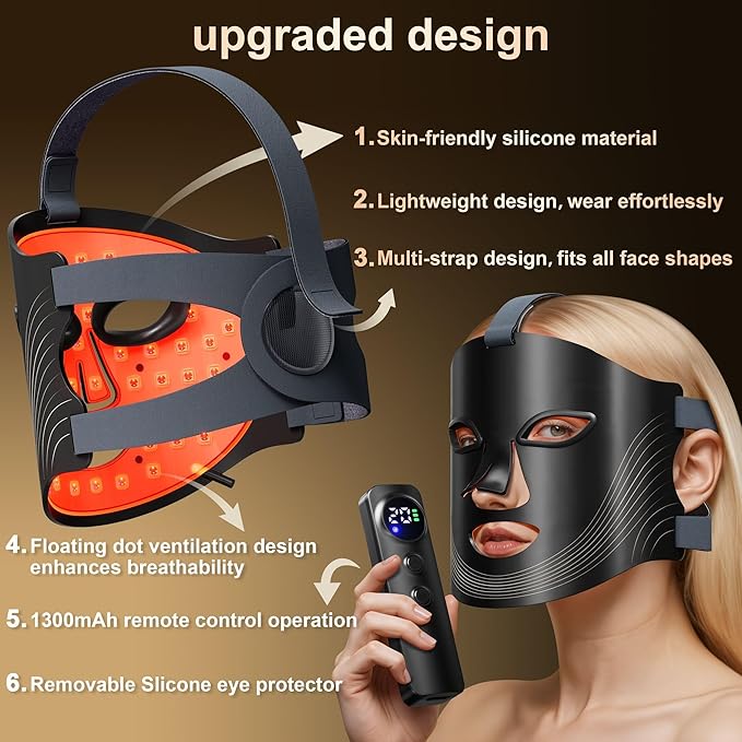 LED Light Therapy Device(KFB290), Red Light Therapy for Face, Near-Infrared 850NM+5NM LED Face Mask Light