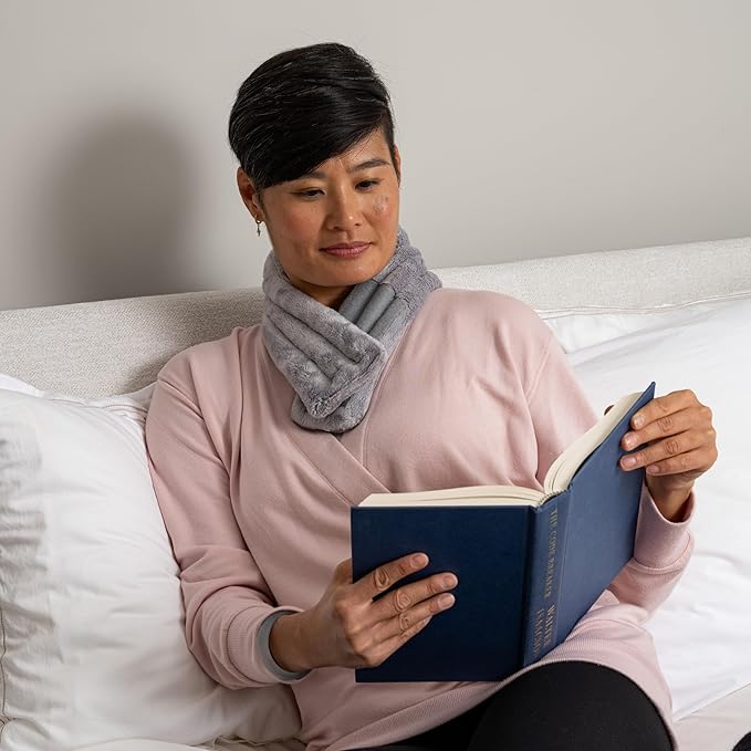 ASUTRA Weighted Neck Wrap, Plush Gray, Microwaveable Heating Pad for Neck and Shoulders, Hot and Cold Compress, Lavender Aromatherapy