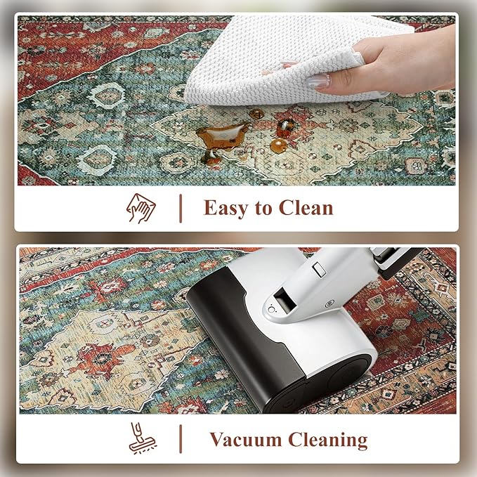 Collive Boho Cushioned Kitchen Mat, Comfort Anti Fatigue Mats for Kitchen Floor, Standing Desk Mat for Kitchen, Office, Laundry, Sink, 17”x47” Red Non-Skid Waterproof Kitchen Rugs