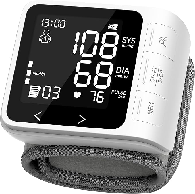 VivaGuard Wrist Blood Pressure Monitor, LCD Backlit Dispaly BP Machine Automatic Digital Portable Wrist Blood Pressure Cuff with Heartbeat Detector, 2 * 99 Memory, Carrying Case, 2 AAA Batteries