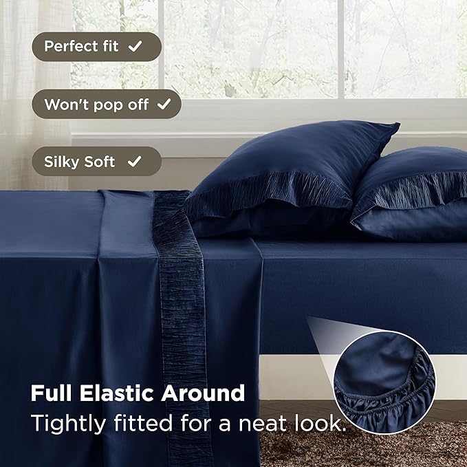 Bedsure Full Size Bed Sheets - 4 Pieces Soft Full Sheet Set - Breathable & Cooling - Hotel Luxury - Easy Care Polyester Microfiber Bedding for Women, Men, Navy