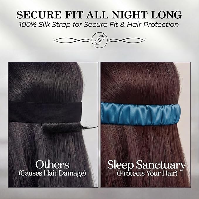 SLEEP SANCTUARY 100% Pure Mulberry Silk Sleep Mask - 22 Momme Light Blocking 3D Contour Silk Eye Mask for Sleeping - Secure Fit for Side Sleepers, Women & Men - Cloud Soft (Peacock Blue)