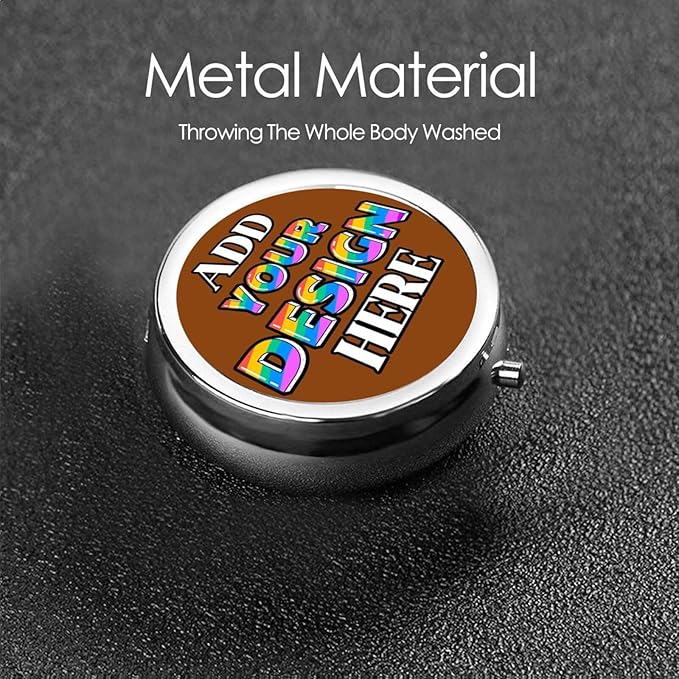 Custom Travel Pill Box, Medicine Pill Organizer Case Container Travel Pill Holder Vitamin for Boxes Med Wallet Portable Mini Pastillero Round, SaddleBrown, Customized Gifts