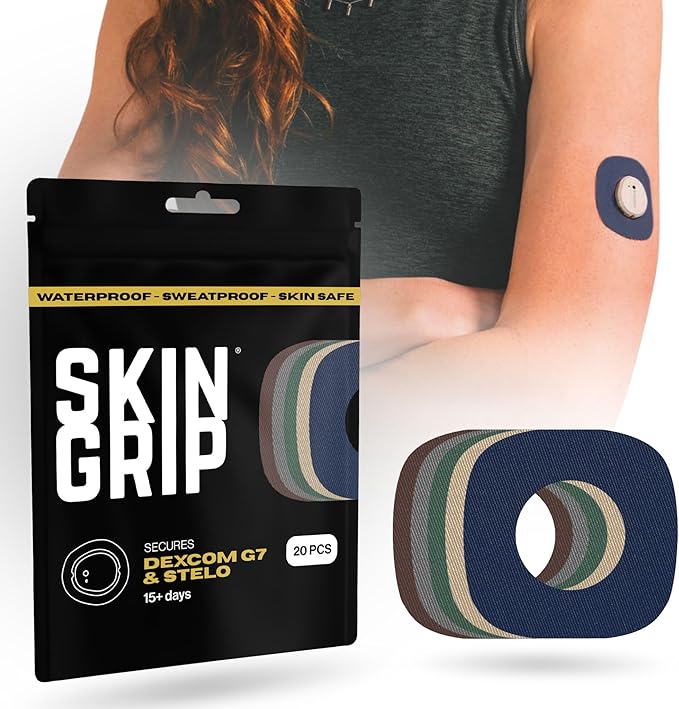 Skin Grip Adhesive Patches Compatible with Dexcom G7 & Stelo CGM with Cutout – Waterproof & Sweatproof Cover for Continuous Glucose Monitor Sensor, Stays Secure for 10-15 Days – 20 Pack, Basics Pack