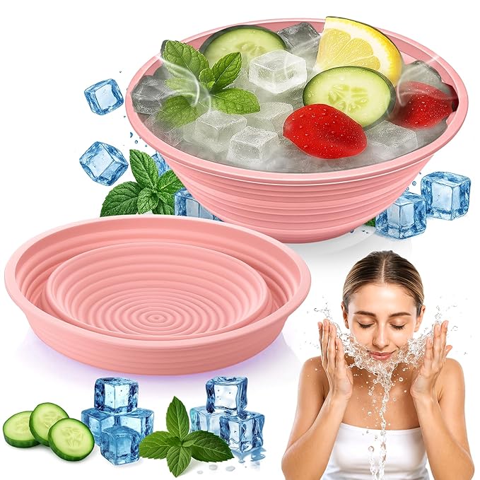 XANGNIER Face Bowl for Ice – Collapsible Silicone Facial Ice Bath Bowl for Cold Plunge Therapy, Skin Tightening & Acne Relief – Portable Spa Tool for Home & Travel, Pink