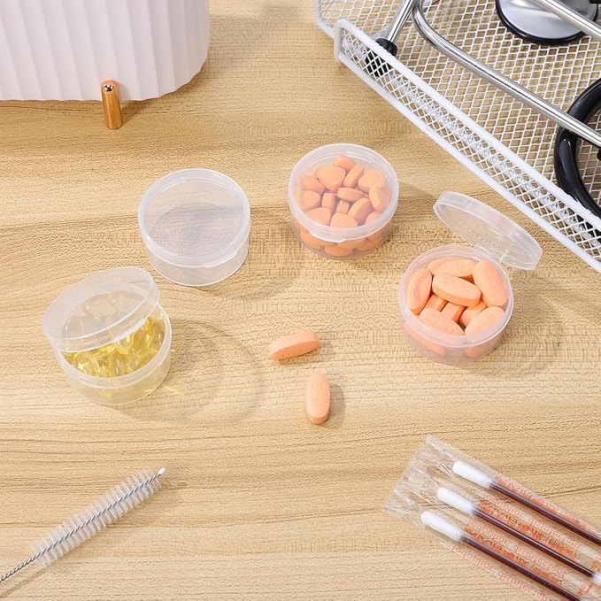 HEALLILY 10pcs Small Pill Case Clear Round Plastic Storage Containers Pill Box Earplug Storage Box with Lids