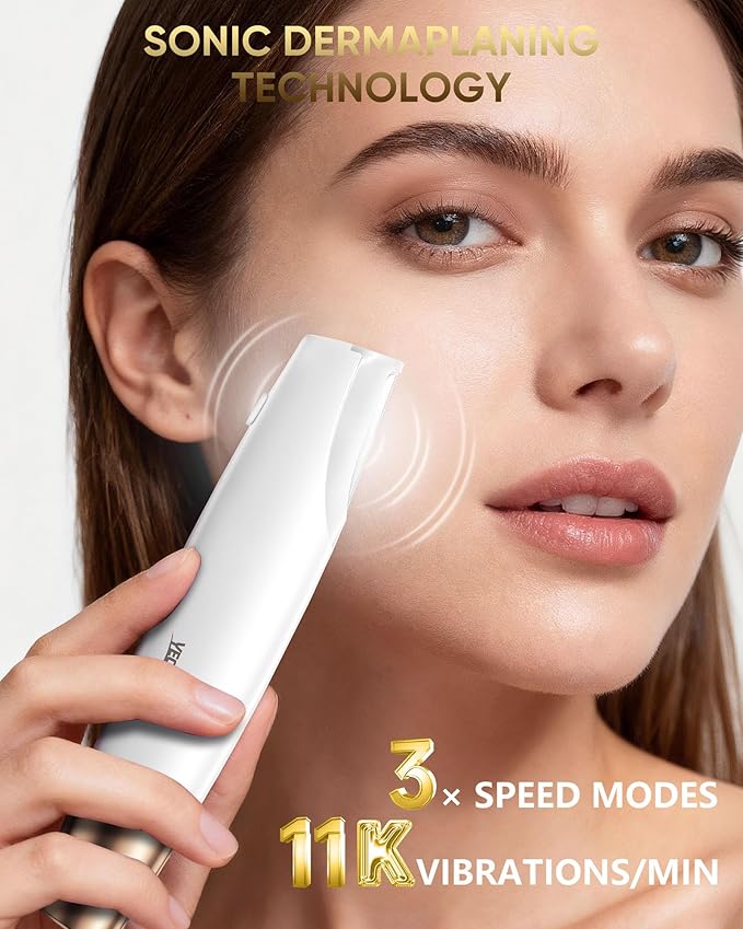 Sonic Smooth Dermaplane for Women Face: Electric Dermaplaning Tool for Flawless Skin - Non-Irritating Peach Fuzz & Facial Hair Remover w/8 Refill Blades&LED Light, Perfect Razor Gift for Her (White)