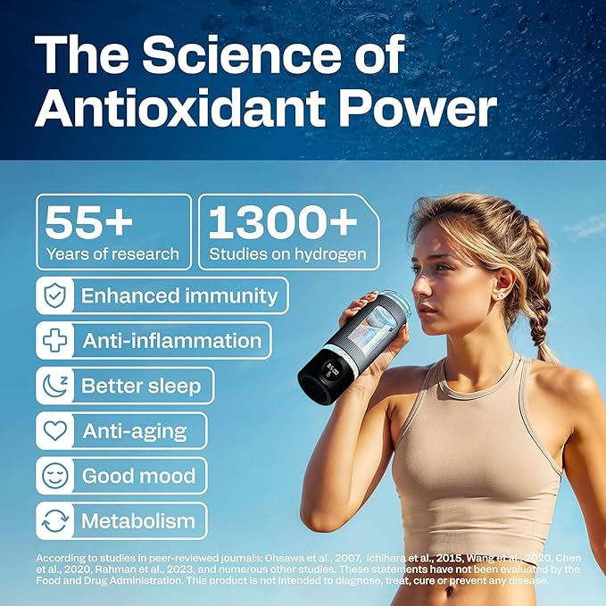 Hydrogen Water Bottle | 16.2 oz (480 ml) Hydrogen Water Generator | 6000 PPB Hydrogenator Machine | SPE/PEM Ionizer Generator (Black)