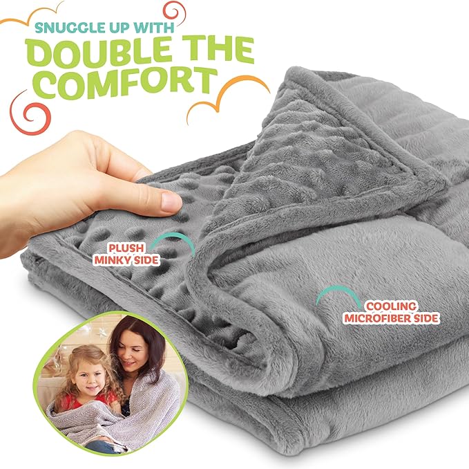 5lb Weighted Blanket (Grey) 19x22 Inch– Plush Minky Lap Pad with Sensory Support for Autism or ADHD, Giftable Weighted Blanket with Travel Bag for Ages 4–10