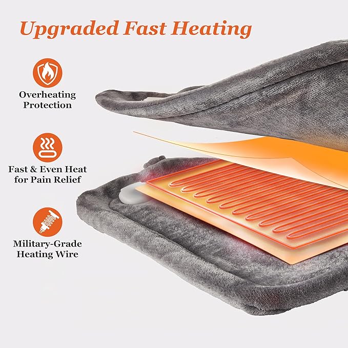 Heating Pad for Neck Shoulder and Back, Valentines Day Gifts for Her Him, Birthday Gift for Women Men Mom, Deeper Pain Relief,Large Weighted Heat Pad, ETL Certified, Gray