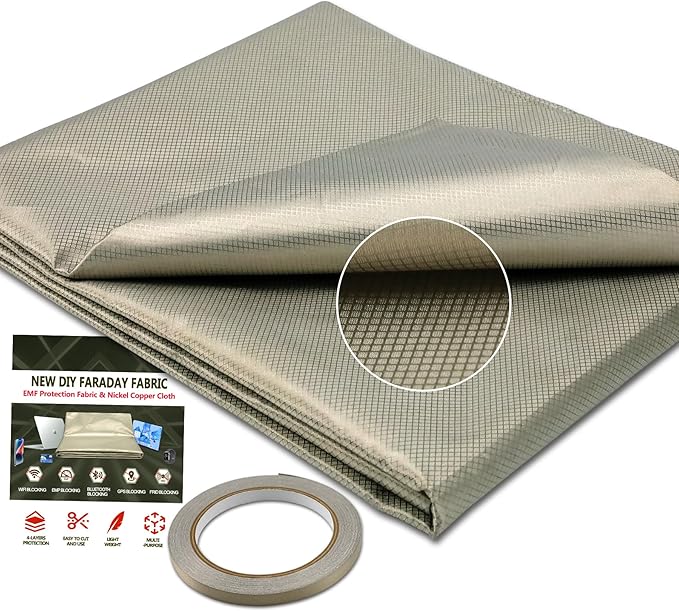 Faraday Fabric 43.3"x98" Faraday Cloth with 0.6''W Faraday Tape for DIY Faraday Cage,Military Grade Blocking Cloth for WiFi,Cell,Bluetooth,RFID,EMP Protection