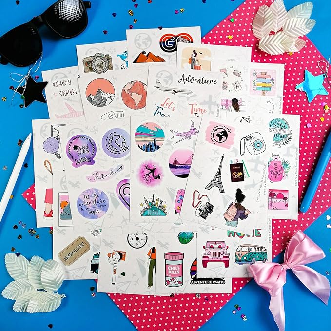 BulbaCraft 100Pcs Cute Travel Stickers for Women, Travel Stickers for Water Bottles, Notebook, Laptop, Luggage Decals for Suitcases, Travel Journal Decals, Gifts for Women & Men