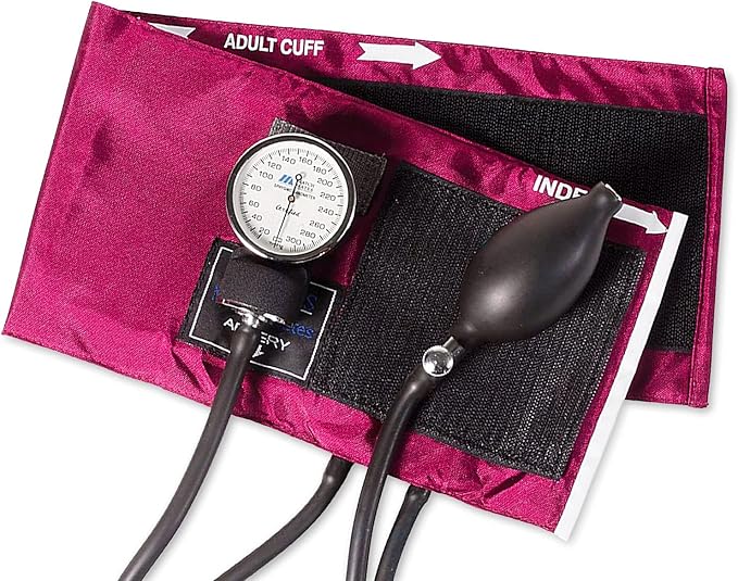 MABIS MatchMates Manual Blood Pressure Monitor Kit Aneroid Sphygmomanometer with Calibrated Nylon Cuff and Oversized Carrying Case, FSA and HSA Eligible, Adult, Magenta