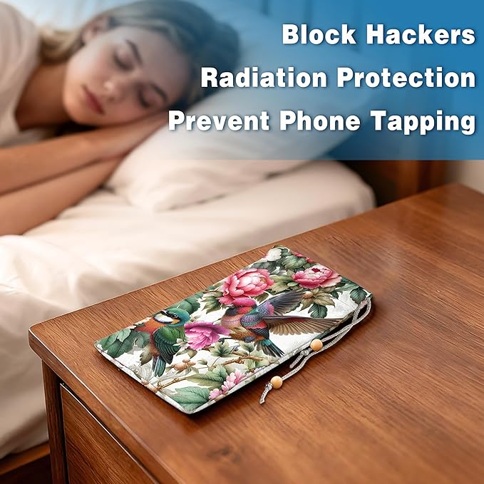 EMF Shield Sleeve for Cell Phone Reduce Signal Anti-EMP Pouch Against Radiation, EMF, 5G, RFID Blocking 4x8 Inch Pink Bird Phone Sleeve Bags