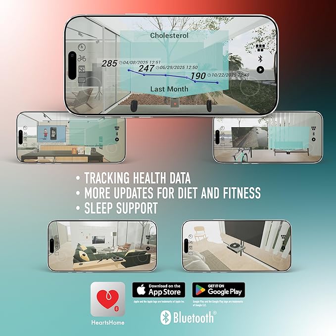 HeartsCare Total Cholesterol Testing kit - 20 Strips and 1 Meter with 3D Bluetooth HeartsHome app - Diet and Fitness Tracking