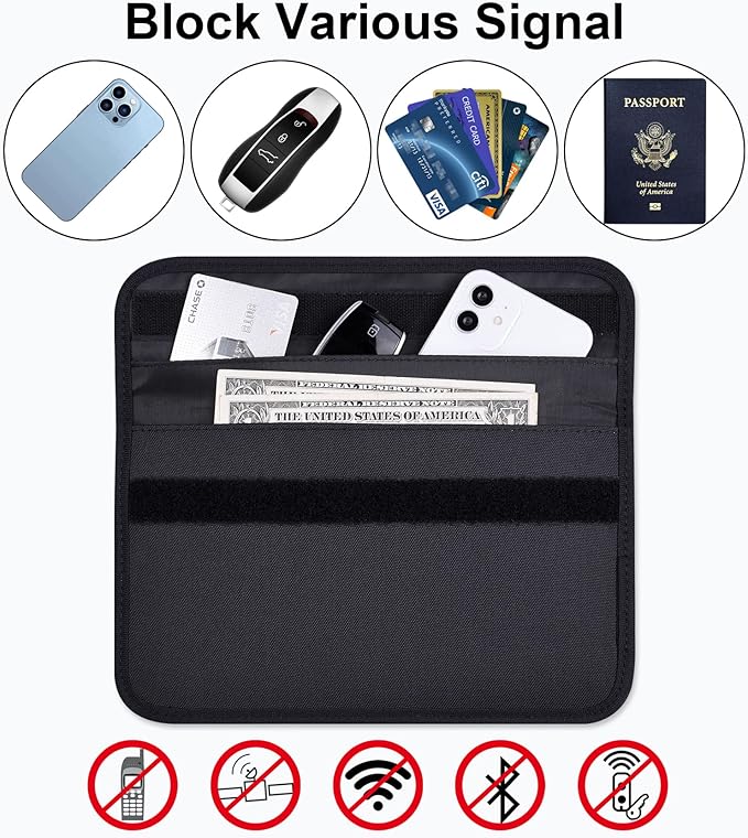 Wisdompro Faraday Bag, RFID Signal Blocking Bag Shielding Pouch Wallet Case for Cell Phone Privacy Protection and Car Key FOB
