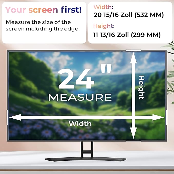 [2 Pack] 24 Inch Computer Privacy Screen Filter for Monitor 16:9 Aspect Ratio, Eye Protection Anti Blue Light Privacy Shield and Anti-Glare Protector, 24inch Removable Anti-Scratch 24in Protector Film