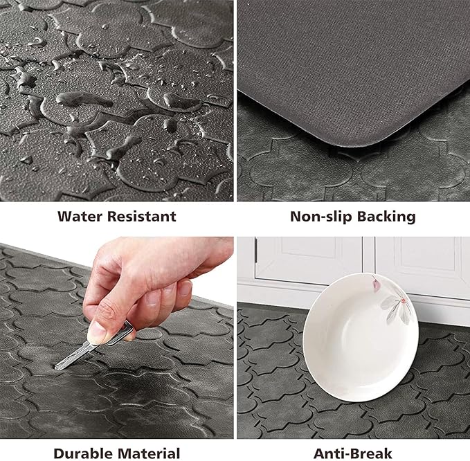 WISELIFE Kitchen Mat Cushioned Anti Fatigue Floor Mat,20"x32", Thick Non Slip Water Resistant Kitchen Rugs and Mats,Heavy Duty Foam Standing Mat for Kitchen,Floor,Home,Desk,Sink, Grey